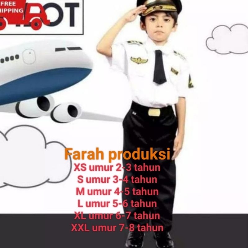 BAJU SERAGAM PILOT ANAK LAKI-LAKI DAN PEREMPUAN/SETELAN/KOSTUM KARNAVAL