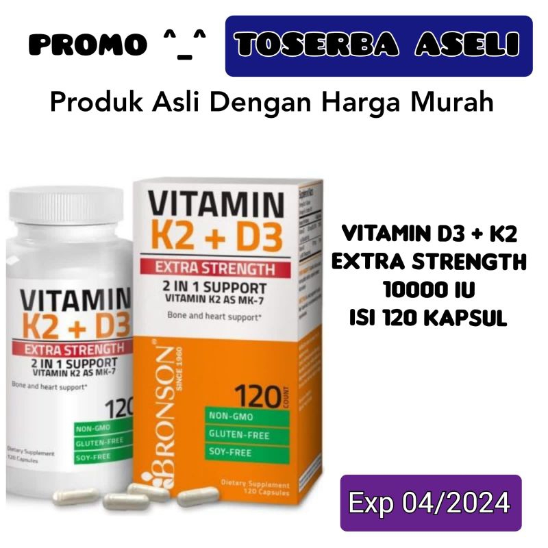 BRONSON VITAMIN D3 K2 EXTRA Strength 10000 IU 120 KAPSUL