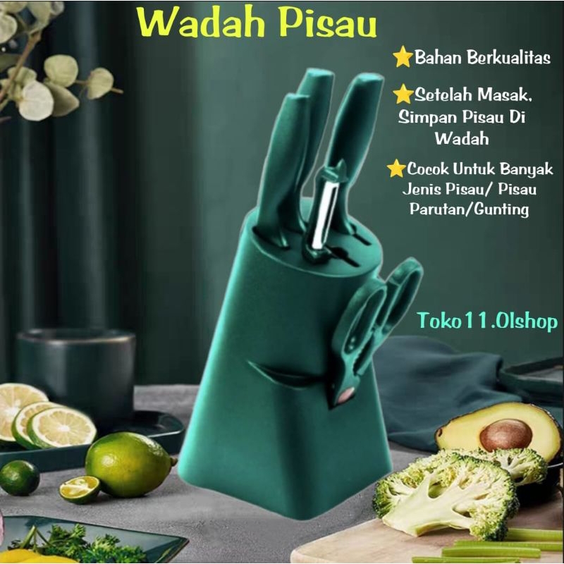 Kitchen Knife Set 6 In 1 / 3 Pisau + Gunting + Pisau Kupas + Wadah Pisau Berkualitas⭐ TOKO11 ⭐