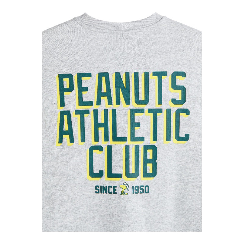 ( 8.8 ) Crewneck H&amp;M Unisex Sablon Peanuts Athletic Club Grey, Flecee Katun Lembut, Free Papperbag