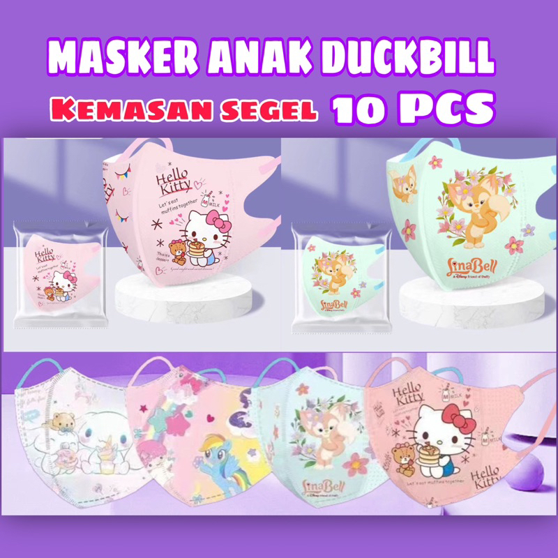 Masker anak duckbill 4PLY 3D kemasan SEGEL INDIVIDU isi 10 PCS