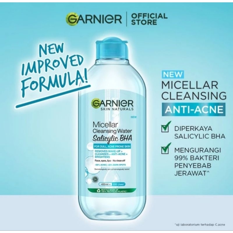 Micellar Water Garnier Biru Salicylic BHA - Pembersih Make Up Kulit Berjerawat