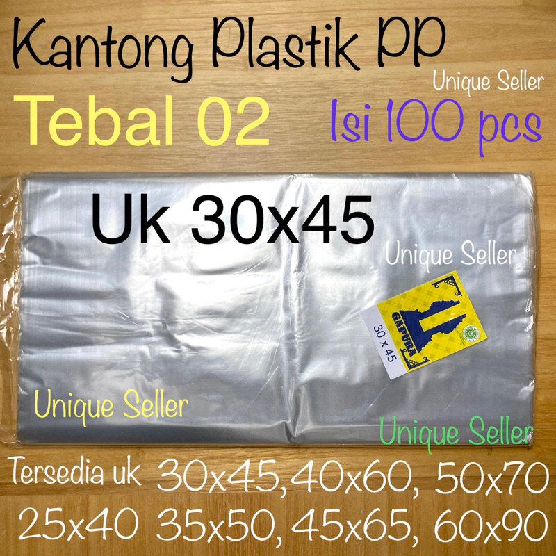 Plastik Laundry Bening GAPURA isi 100 Tebal 02 Uk 25 30 35 40 45 50 / Kantong Plastik PP Uk 25x40 30x50 35x55 40x60 45x65 50x75 60x100 / Kantong Plastik PP Laundry GAPURA