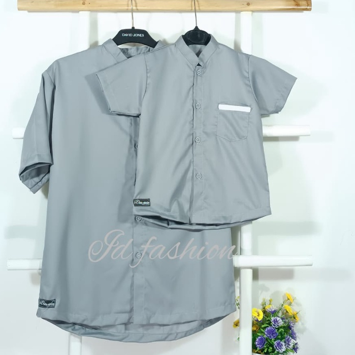 Baju Koko Couple Ayah Dan Anak Laki Laki Polos Katun Abu Abu