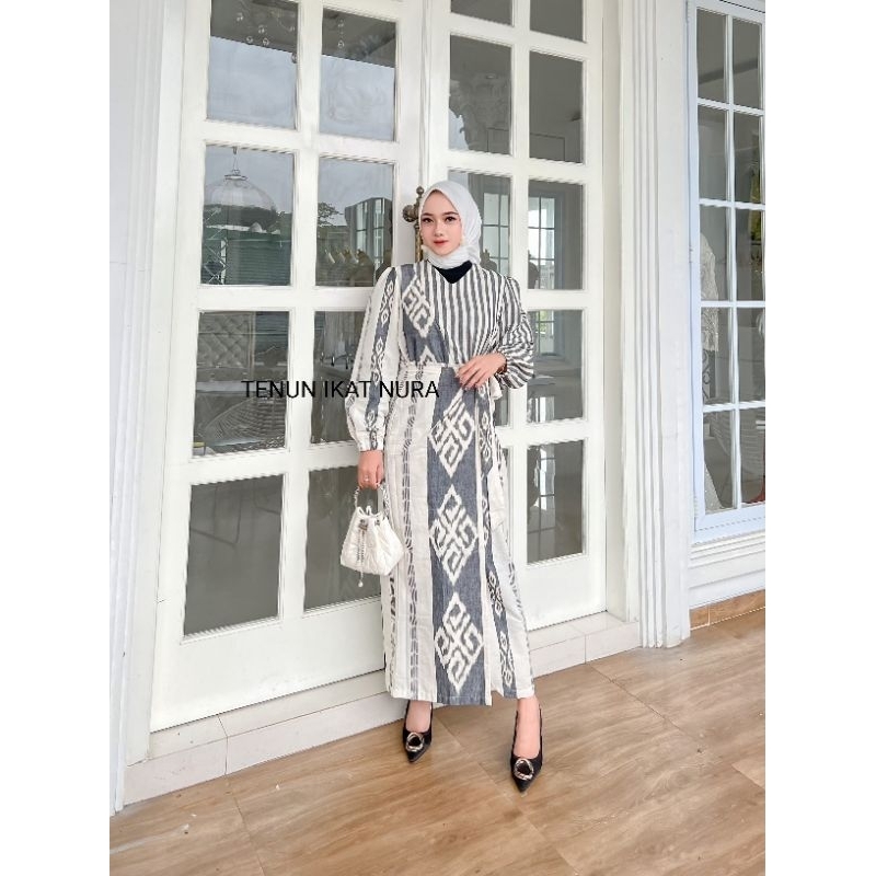 (Ready Stok ) DRESS MARLINE White Couple Tenun Baju Kondangan