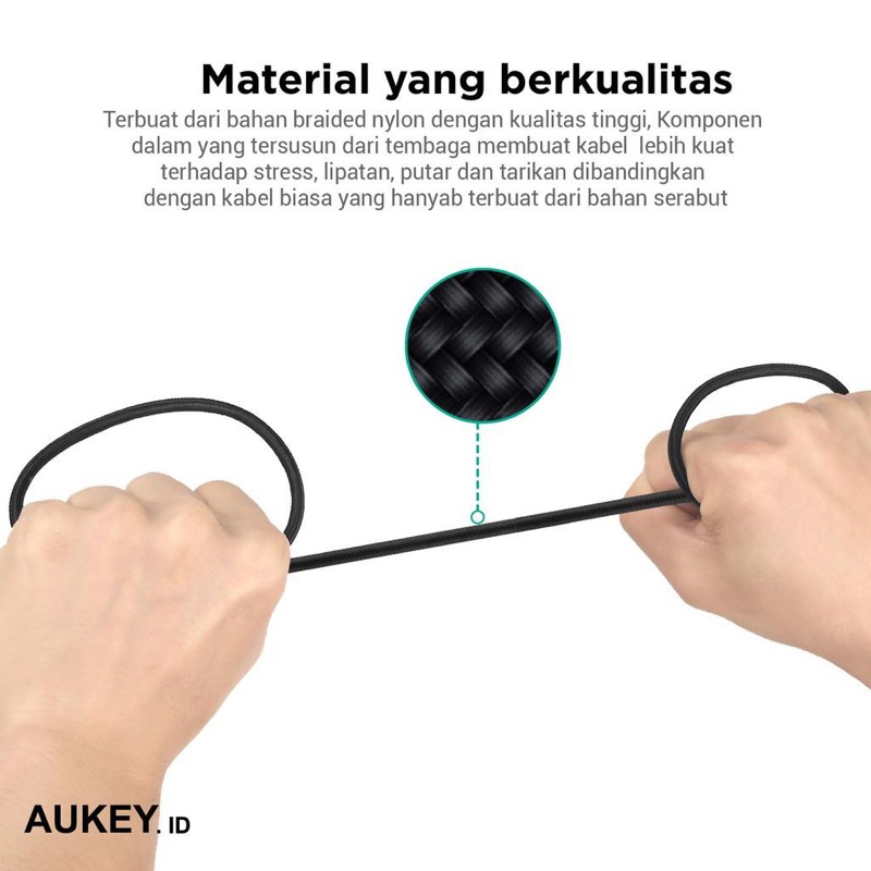 Kabel Charger Type C Aukey CB-AC1 1.2M Braided Black - 500279 Terbuat dari bahan braided nylon dengan kualitas tinggi Mengisi daya 4x lebih cepat Pastikan perangkat anda support USB type C BY SEN