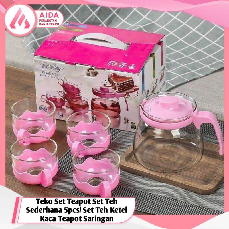 Teko Set Teapot Set Teh Sederhana 5pcs/ Set Teh Ketel Kaca Teapot Saringan Teapot Kaca Set Warna Sar