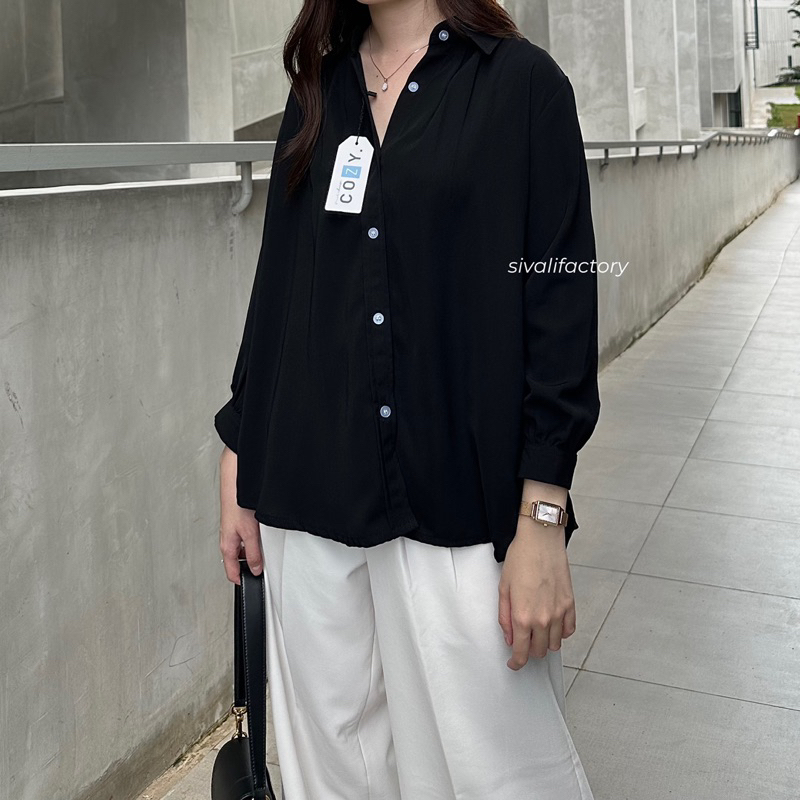 SIVALI Yuse Shirt - Kemeja Wanita Lengan Panjang Casual/Kerja - Oversized Shirt Outfit Lebaran