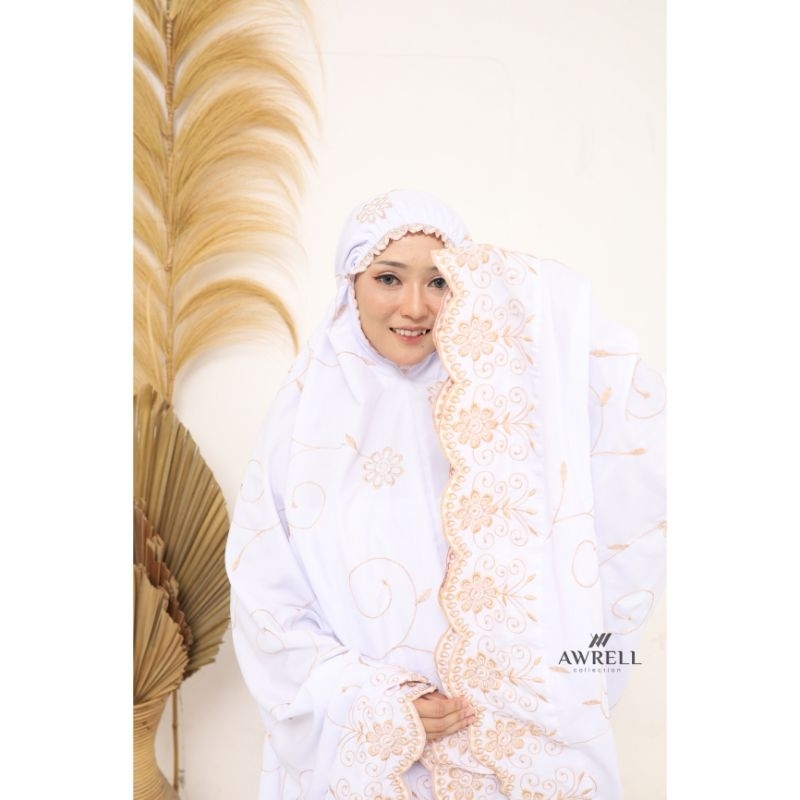 Awrellcollection - Mukena Dewasa Gracella Full Bordir Jumbo Katun Premium