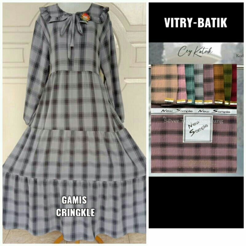 Gamis Crinkle Aerflow Motif Kotak / Pakaian wanita kekinian / gamis Hildah 21 / gamis cringkel kotak
