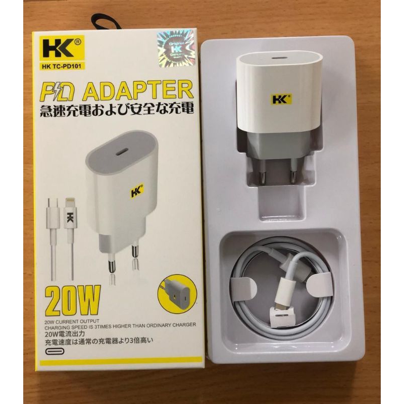 charger HK D101 ip PD 20W + kabel type C to lightning auto id fast tc HK D1-01