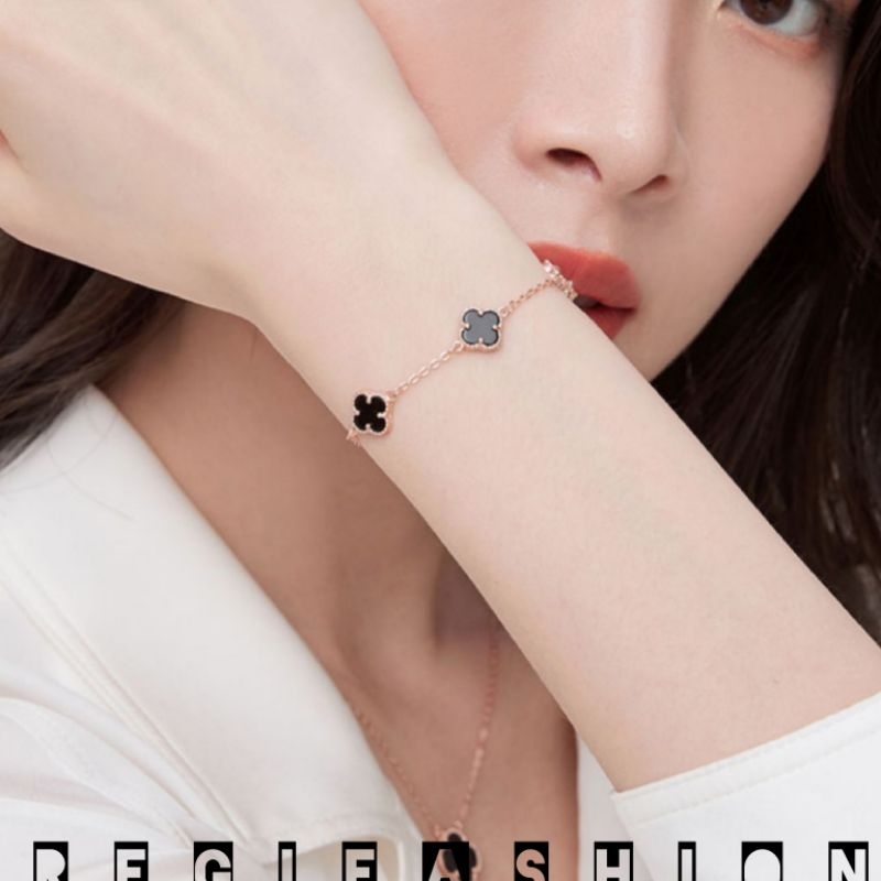 { Bayar Ditempat } Gelang Titanium Wanita Korea Gelang Rantai Clover Rose Gold Gelang Titanium Asli Anti Karat Tidak Luntur