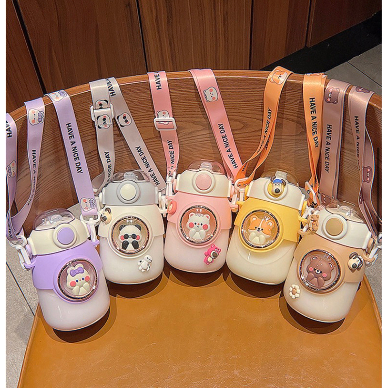 Botol Minum Anak 820ml model besar Handle dan Strap / Botol Minum Besar motif hewan