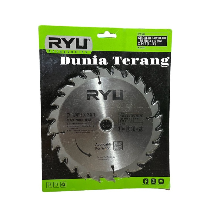 Mata Gergaji Kayu RYU 7&quot; x 24T 40T - Tct Circular Saw Blade 185 mm x 1.6 mm x 24 T 7 1/4&quot; x 40 T - Tct Mitter Saw Blade RYU (AC) AC-BD192 AC-BD193