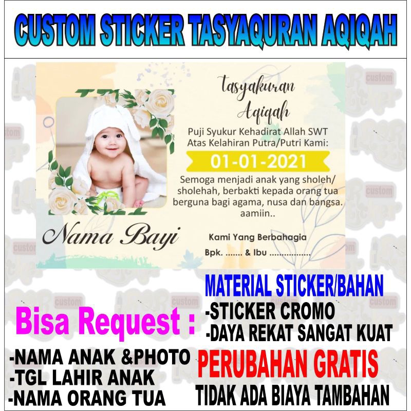 

sticker custom tasyakuran aqiqah.. sticker aqiqah custom.