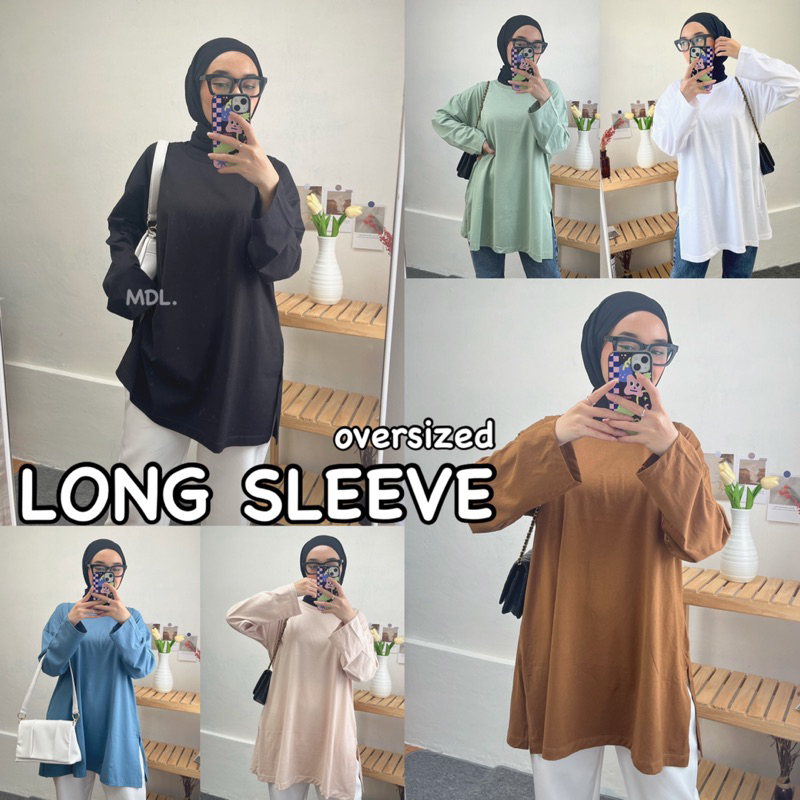 KAOS POLOS OVERSIZED LORA TOP LONG SLEEVE LENGAN PANJANG COTTON COMBED BIGSIZE JUMBO MUSLIMAH