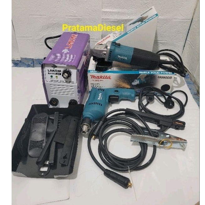 Paket Mesin Las LAKONI 450Watt+Gerindra MAKITA MO600B+Bor MAKITA M0900B