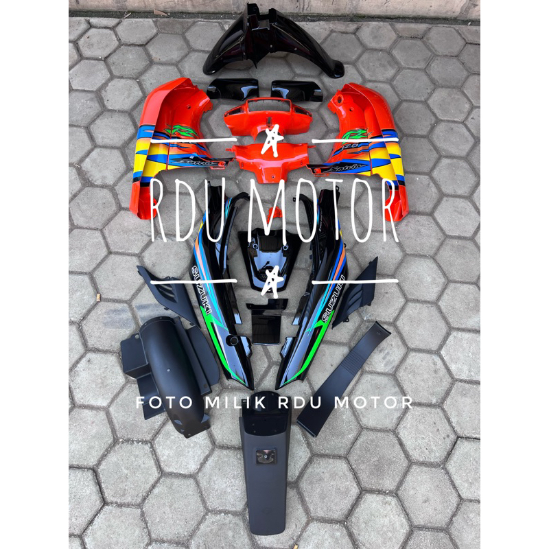 SEPAKET COVER BODY HALUS DAN KASAR SUZUKI SATRIA R SATRIA LUMBA HITAM ORANGE