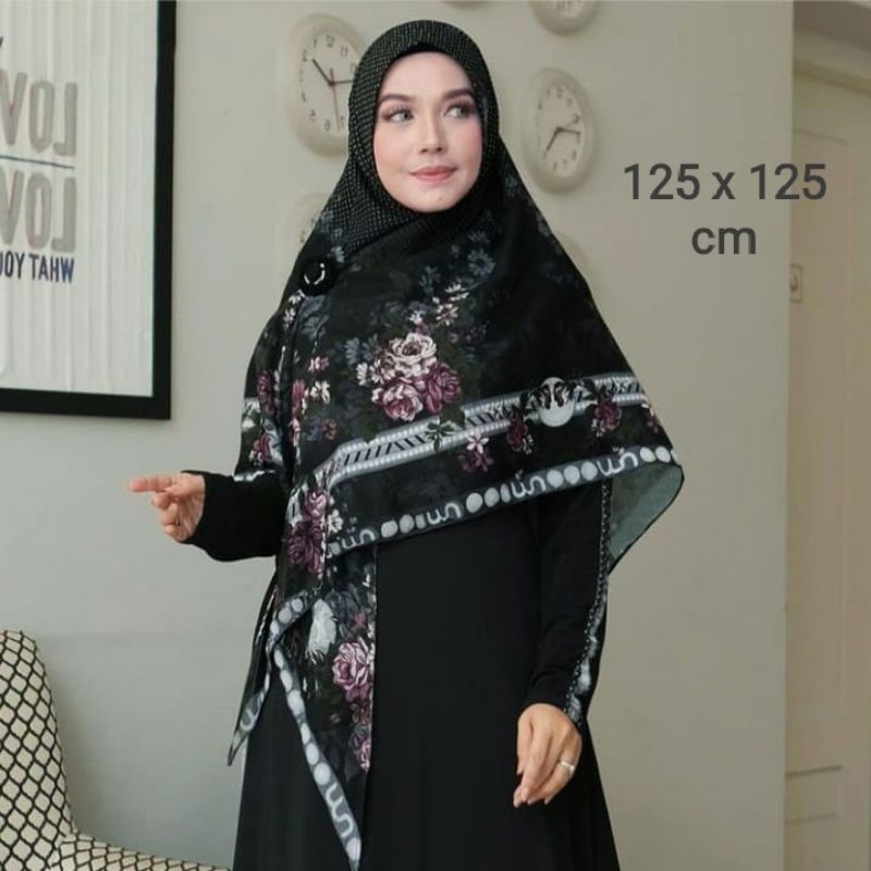 SALE HIJAB / SYARI ROCSANAHH HITAM / COD / KERUDUNG VOAL MOTIF / SEGI EMPAT SYARI / JILBAB TERBARU /