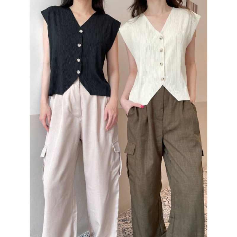 Shae Top 2175 - Vest Rompi Wanita - V neck Halter Top - Sleeveless Top