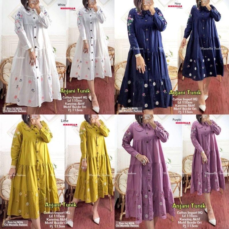 tunik anjani / tunik katun bordir cantik / tunik katun import jumbo ld 110 xxl / tunik rempel busui 