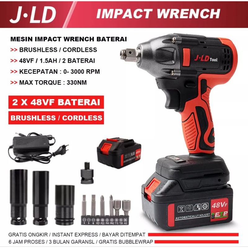 COD JLD JV88 350N.M Impact Wrench 48Vf bor cas 2 baterai promo Brushless impact jld tool 48v origina