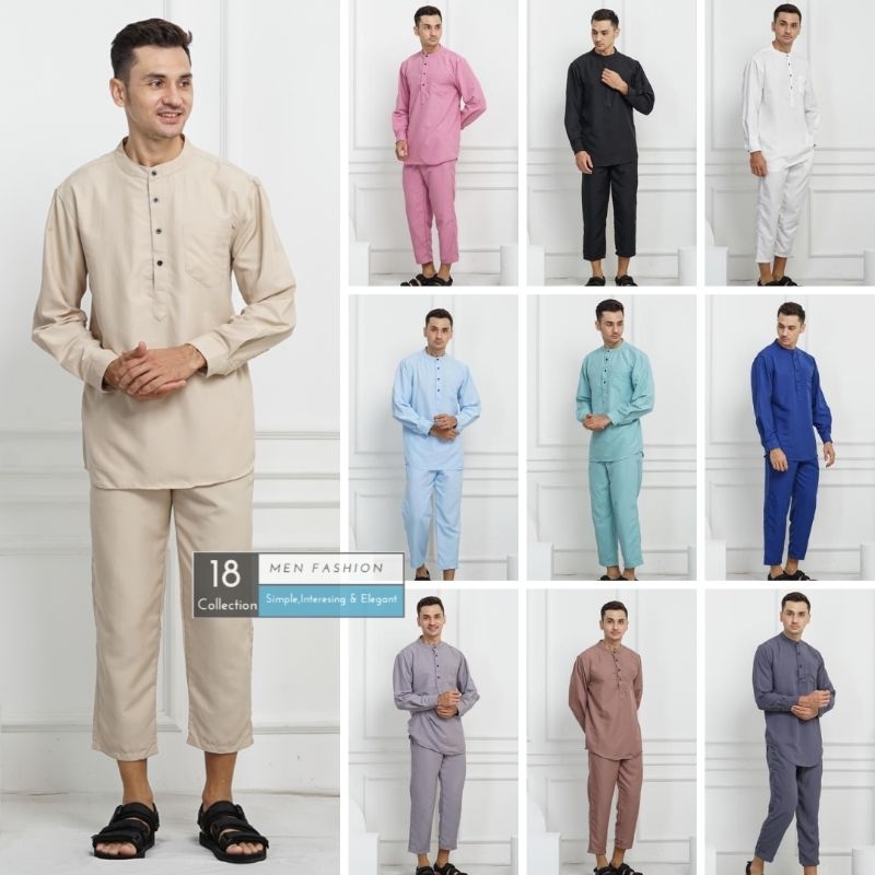 Koko Kurta Dewasa Polos Lengan Panjang Satu Set Baju Dan Celana