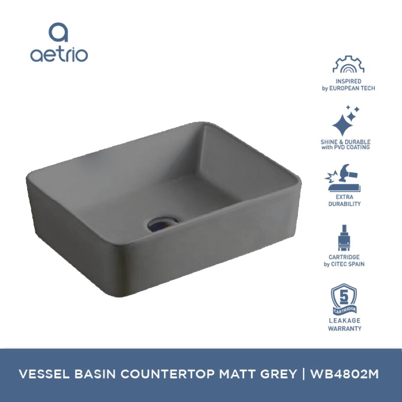 WB4802M | VESSEL BASIN COUNTERTOP MATT GREY | Wastafel | Tempat Cuci Tangan