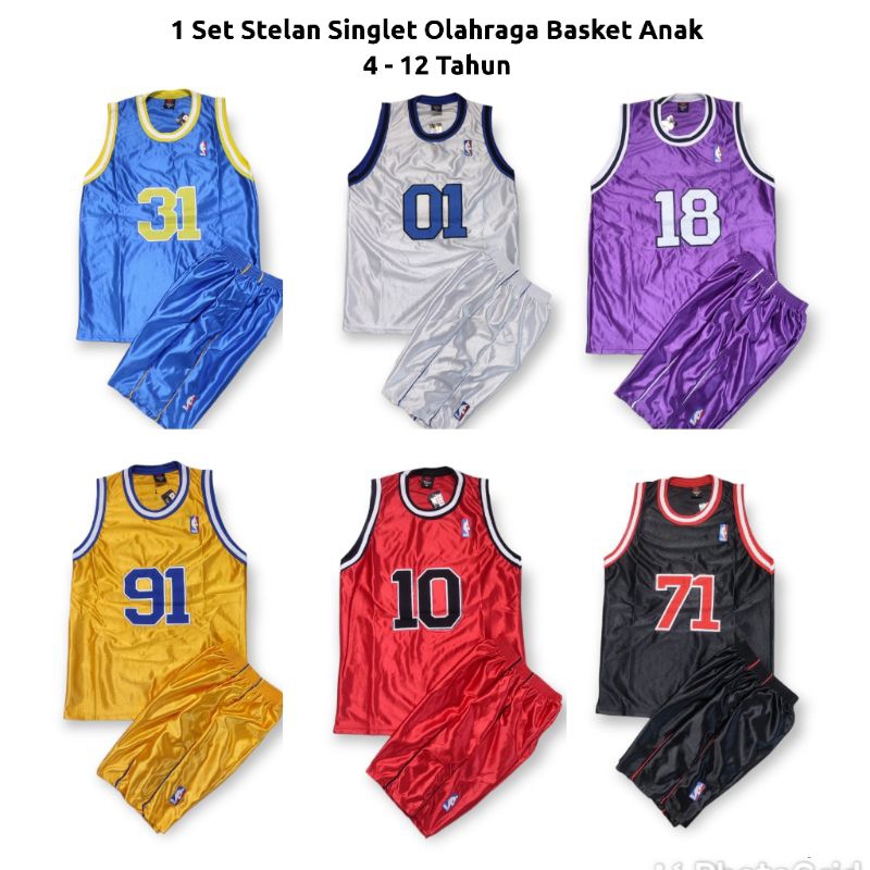 1 Set Pakaian Olahraga Anak/Setelan Singlet Olahraga Basket Anak Motif Terbaru