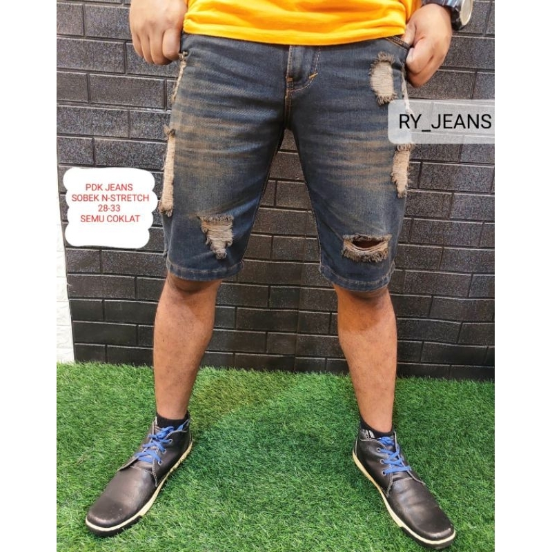 jeans pendek pria celana jeans sobek pendek pria