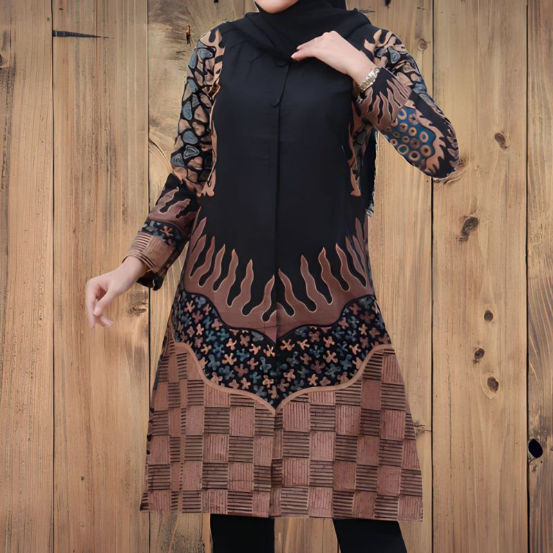 tunik batik blue star genes sogan br original arta batik super batik pola kancing seragam batik kant