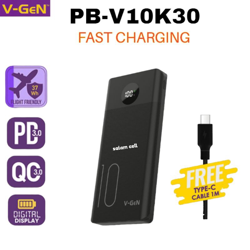 Powerbank V-Gen PB-V10K30 10.000mAh Fast Charging Original Vgen pb v10k30 Garansi Resmi