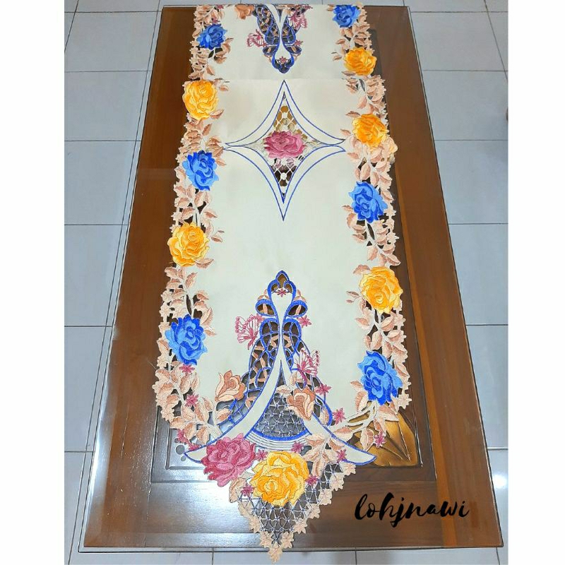 Taplak Meja 40x180 cm Bordir Kerancang Table Runner Buffet Shabby Chic Premium Cantik