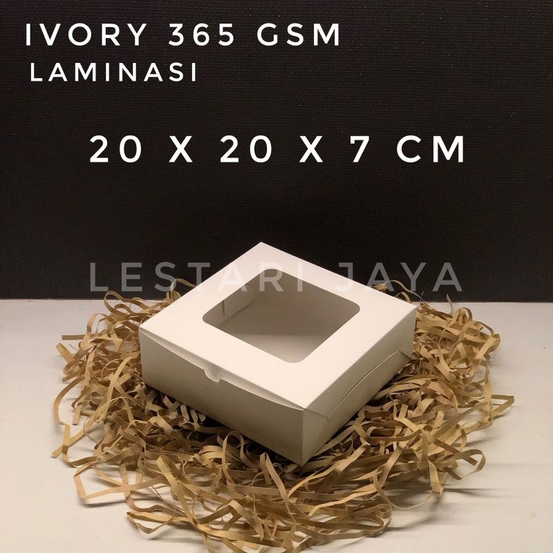 Box Ivory Putih Laminasi Jendela Untuk Kotak Kue Roti Snack Hampers 20x20x7 CM