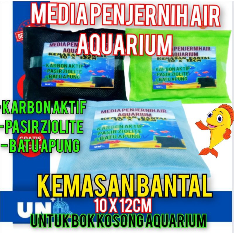 FILTER MEDIA PENJERNIH AIR AQUARIUM KARBON AKTIF/PASIR ZIOLITE/BATU APUNG KEMASAN BANTAL