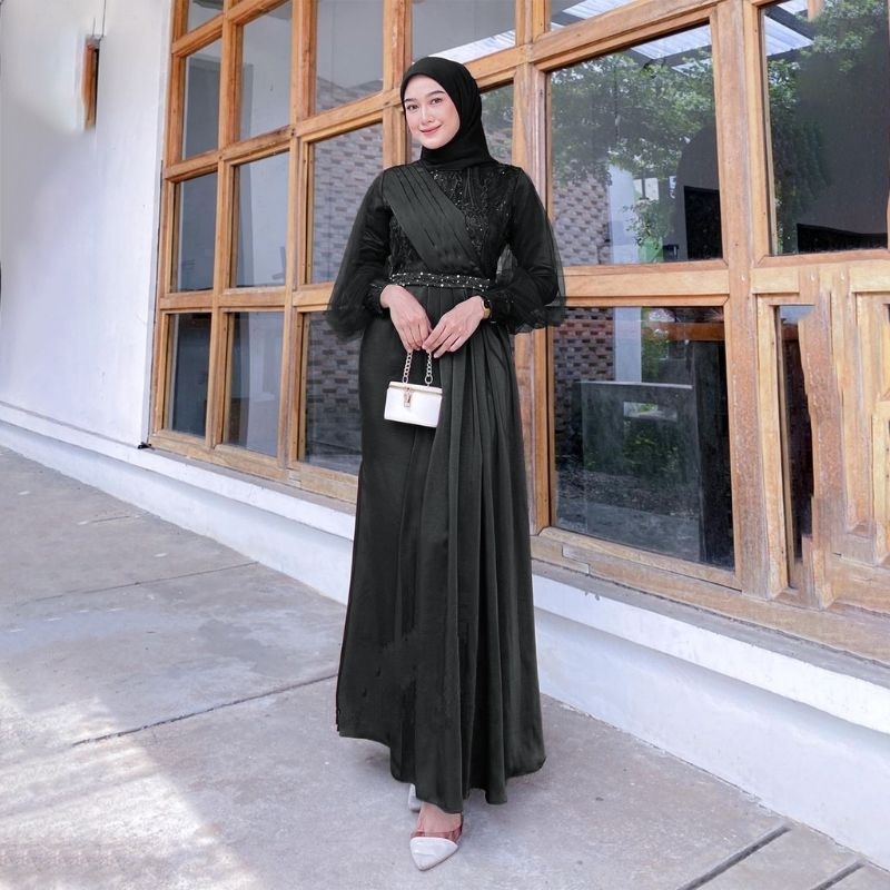 BATIK OFFICIAL | Maxi Dress Modern Adeeva Dress Wanita Modern Brokat Tulle Mix Payet Premium Gamis Lebaran Dan Tunangan Kekinian Gamis Wanita