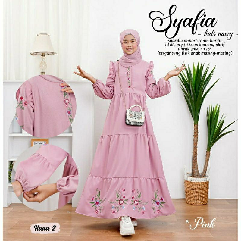 Syafia Kids Maxy, GAMIS LEBARAN ANAK PEREMPUAN CANTIK MODIS FIT 9-12 THN BAHAN SYAKILLA IMPORT MIX BORDIR TERMURAH TERLARIS OOTD