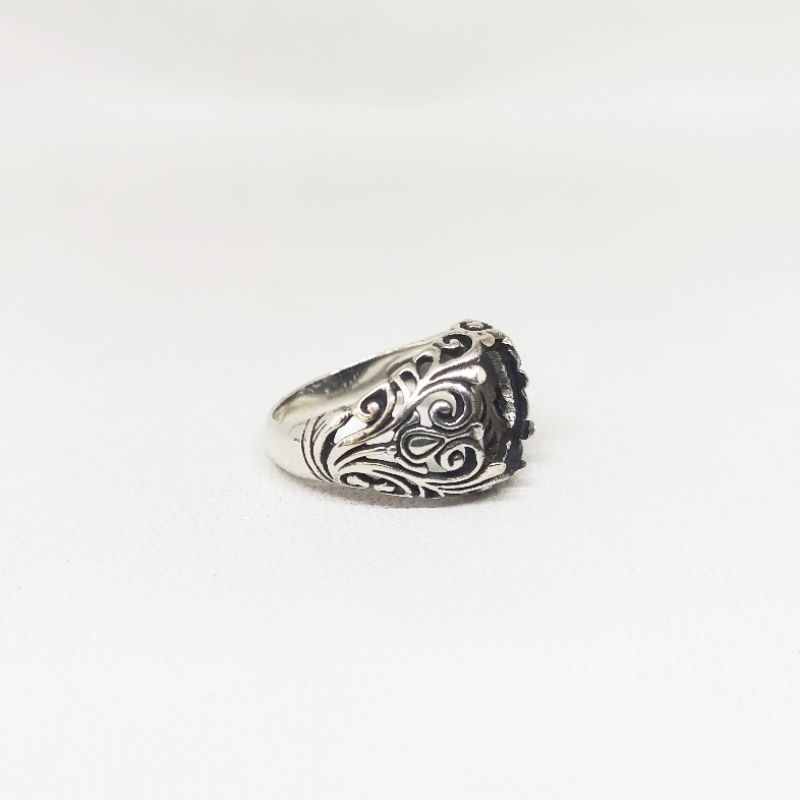 Ganggang Emban Cincin Ring Perak Silver Bali Asli 925 ukir daun hati Pria Laki Wanita Unik elegan custom