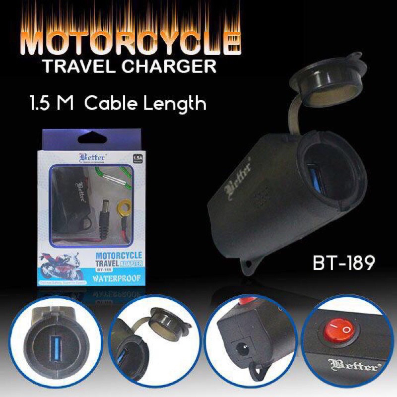 CHARGER AKI MOTOR BETTER MURAH BT 189 WATERPROOF CASAN MOTOR AKI DI MOTOR BUAT GOJEK GRAB BETTER BT-189 Better BT189 CHARGE HP DI MOTOR