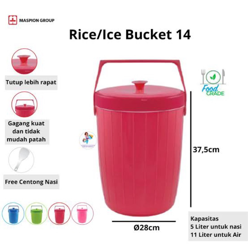 Rice Bucket Tempat nasi Ice Bucket Tempat Es Maspion 14 Liter