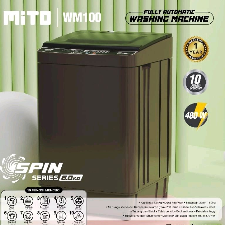 Mito Mesin Cuci WM 100 Spin Series 6 KG | Fully Automatic Washing Machine