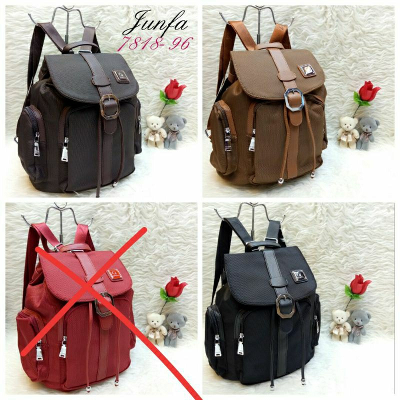 Tas wanita junfa ransel 7818-96 bahan kanvas tas ransel serut bahan awet tahan lama