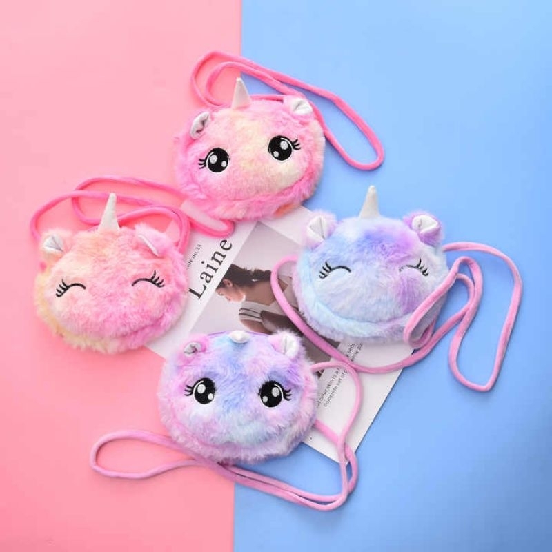 TAS SELEMPANG ANAK MODEL UNICORN BULU