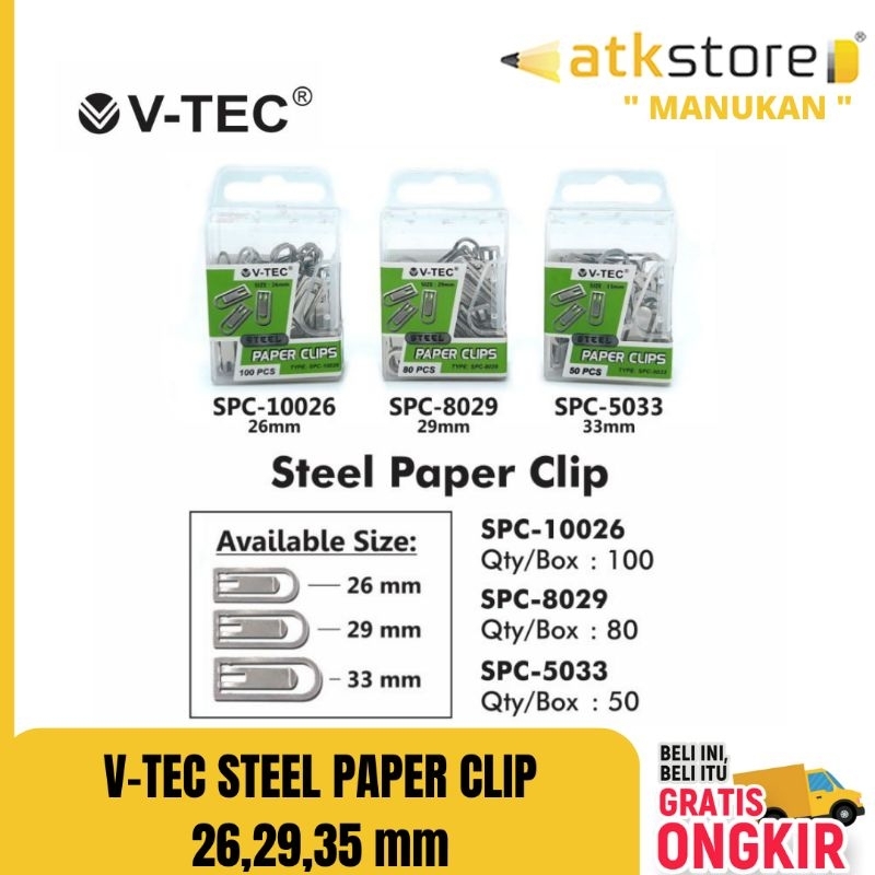 

Steel Paperclip V-Tec SPC 26 29 33 mm || Paper Clip Kertas Baja