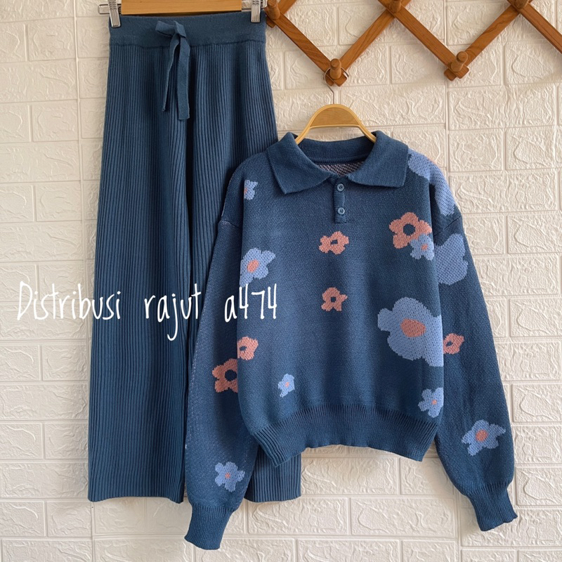 ONESET TANGSI POLO SWEATER BUNGA SETELAN CELANA KULOT JOGER RAJUT WANITA