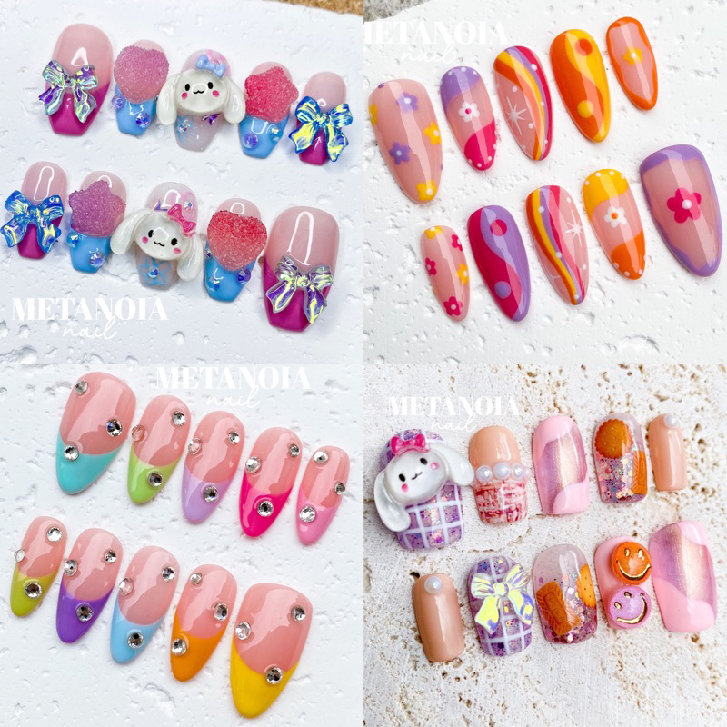 BISA CUSTOM ✅ COLORFUL YIN & YANG , CANDY, CINNAMOROLL COOKIE, RAINBOW TIPS - PREMIUM NAILS PRESS ON