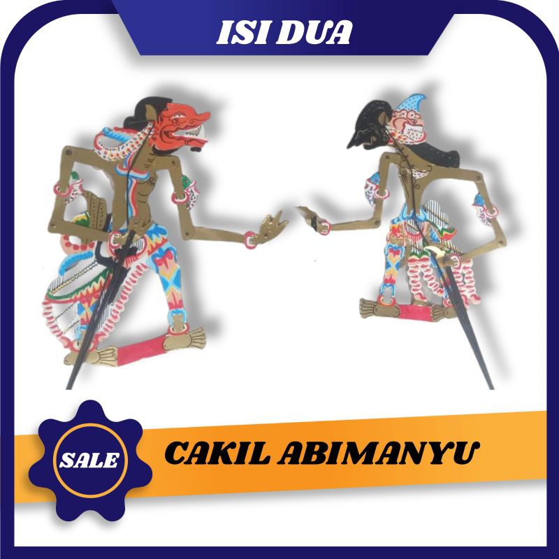 SEPASANG TOKOH WAYANG CAKIL DAN ABIMANYU TOKOH WAYANG KULIT WAYANG BAHAN KERTAS KARTON DUPLEK