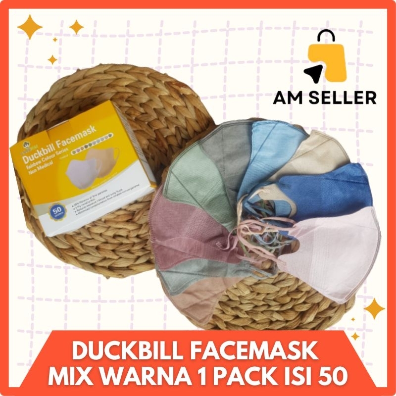 Masker Duckbill Careion 3ply / Duckbil Mix Model earloop / DB GARIS 3 ply Warna 1box isi 50pcs