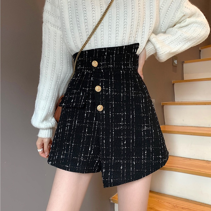 A-line Rok Pendek Korea kotak-kotak Rok Celana Highwaist Kekinian Straight Vintage Mini Skirt