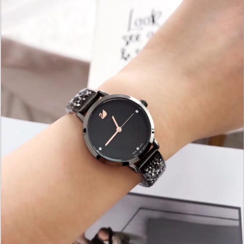 (Terima Cod)Jam Tangan Wanita Angsa Swrovky Blimbing Strap Rantai/Stell(Dikirim Jakarta)